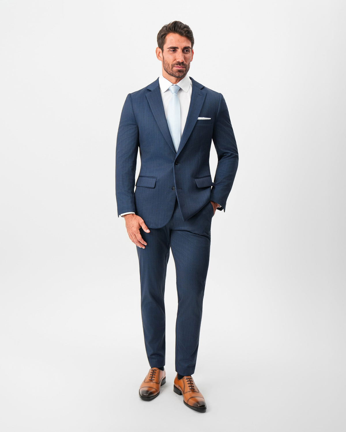 State & Liberty Athletic Fit Stretch Blazer - Navy & White Pinstripe