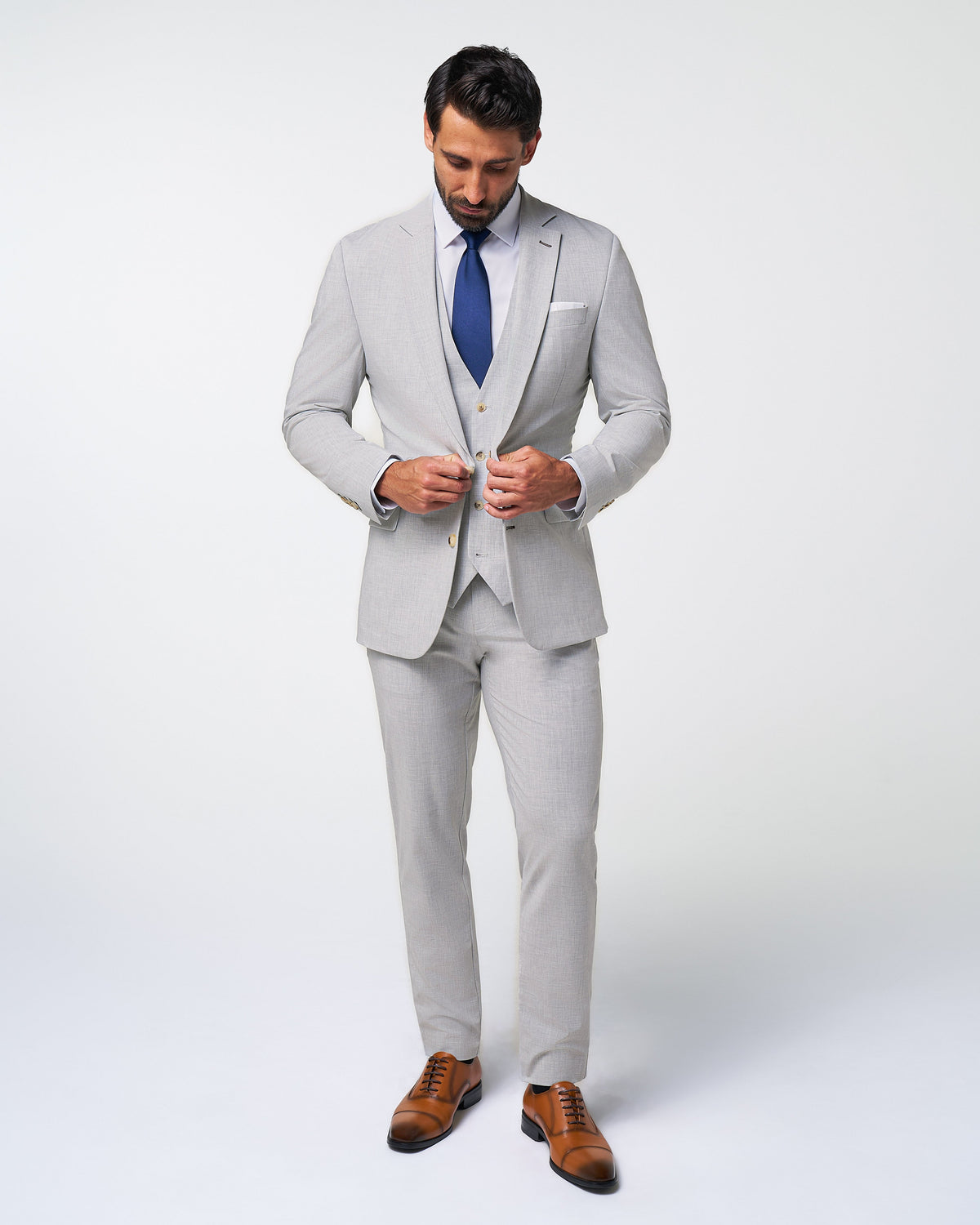State & Liberty Athletic Fit Stretch Suit - Lightweight Heathered Light Grey