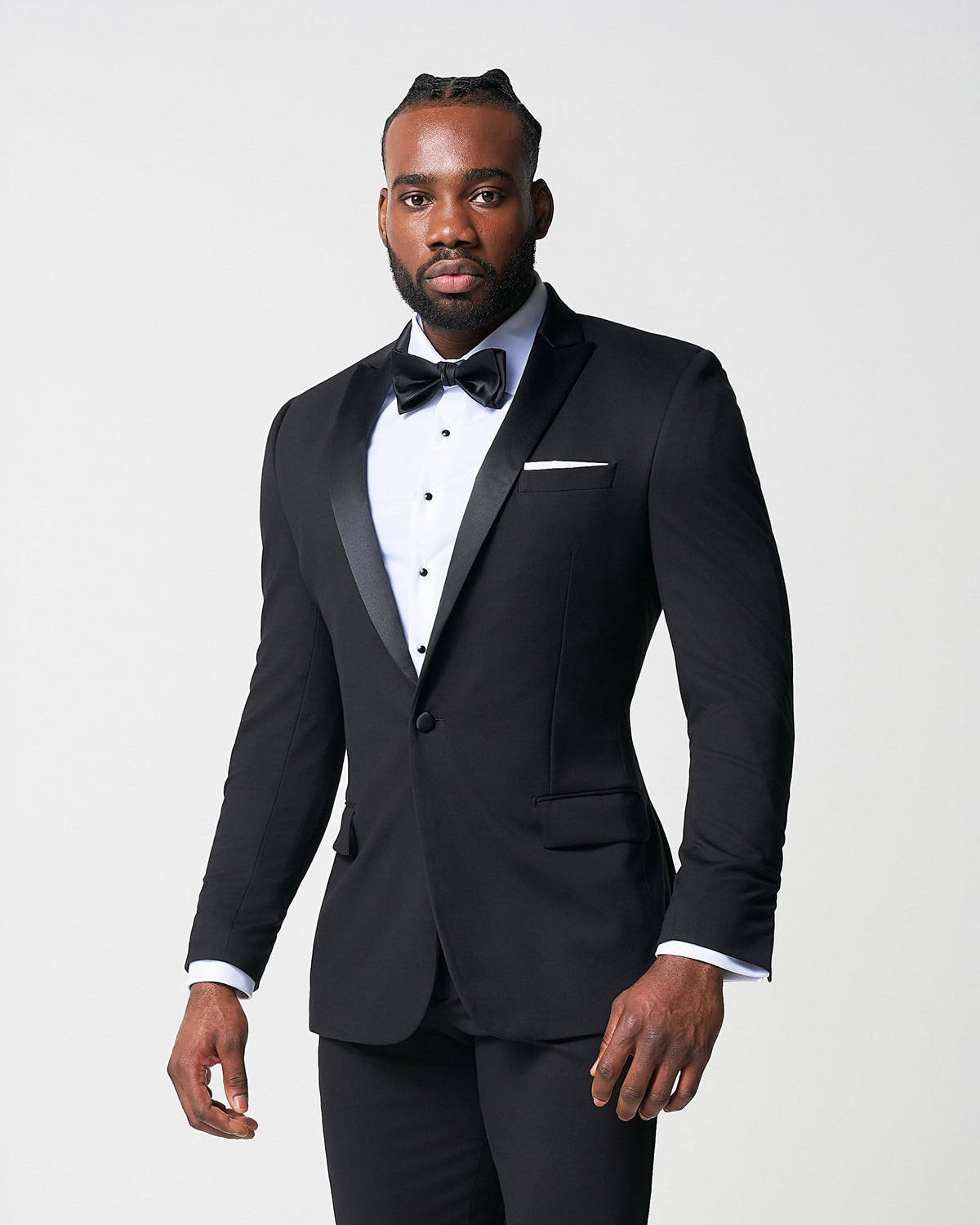 State & Liberty Athletic Fit Stretch Tuxedo Jacket - Black with Peak Lapel