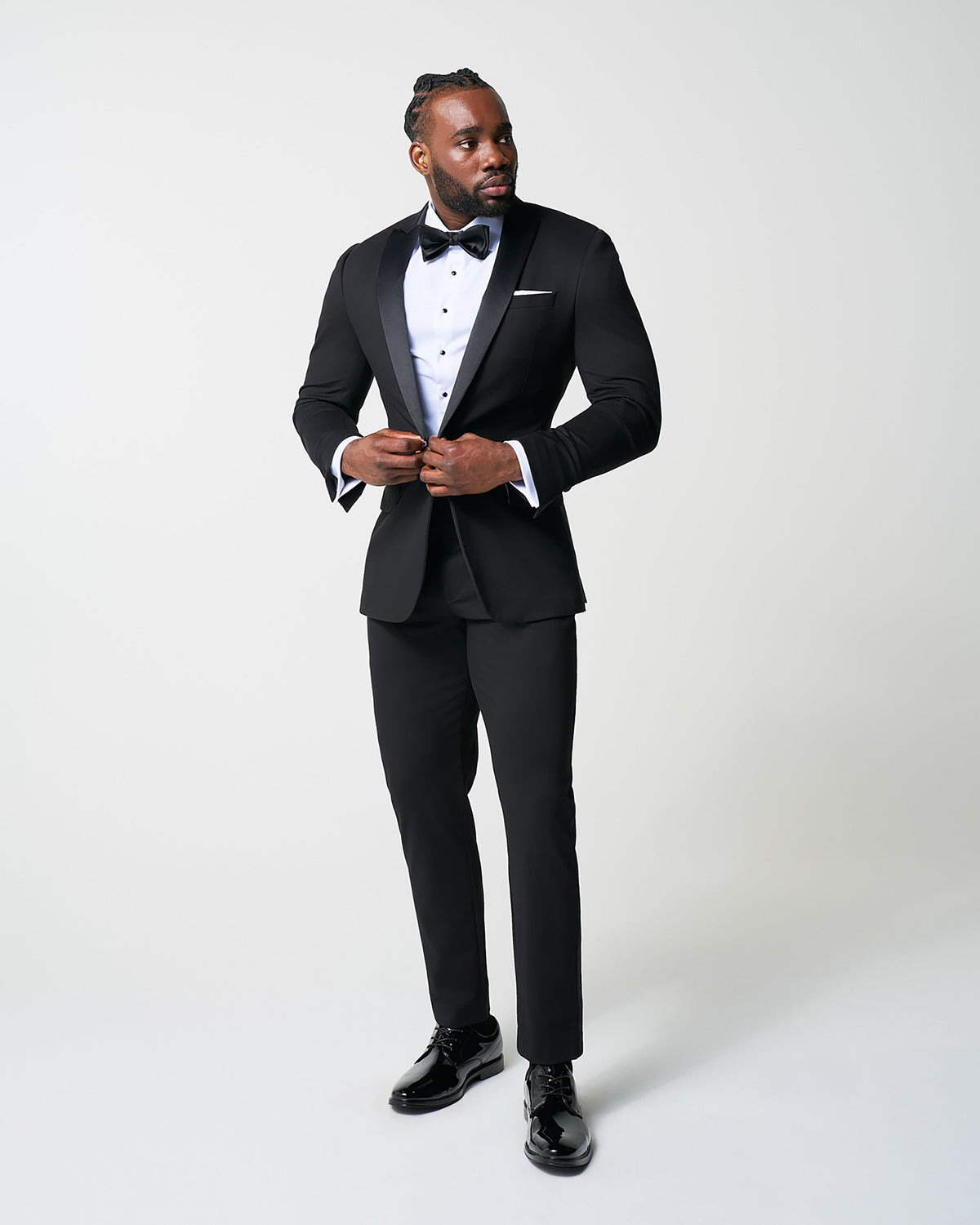 State & Liberty Athletic Fit Stretch Tuxedo Jacket - Black with Peak Lapel