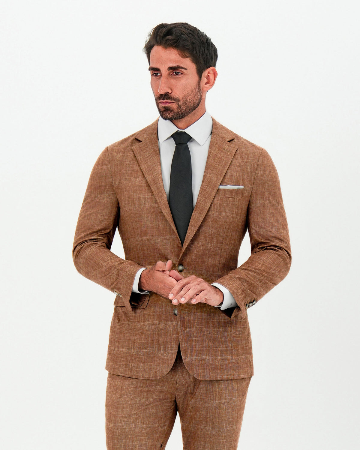 State & Liberty Athletic Fit Stretch Blazer - Unstructured Light Brown Crosshatch