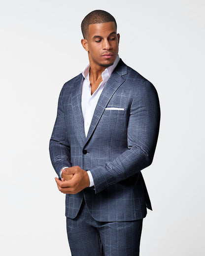 State & Liberty Athletic Fit Stretch Blazer - Textured Navy with White Windowpane