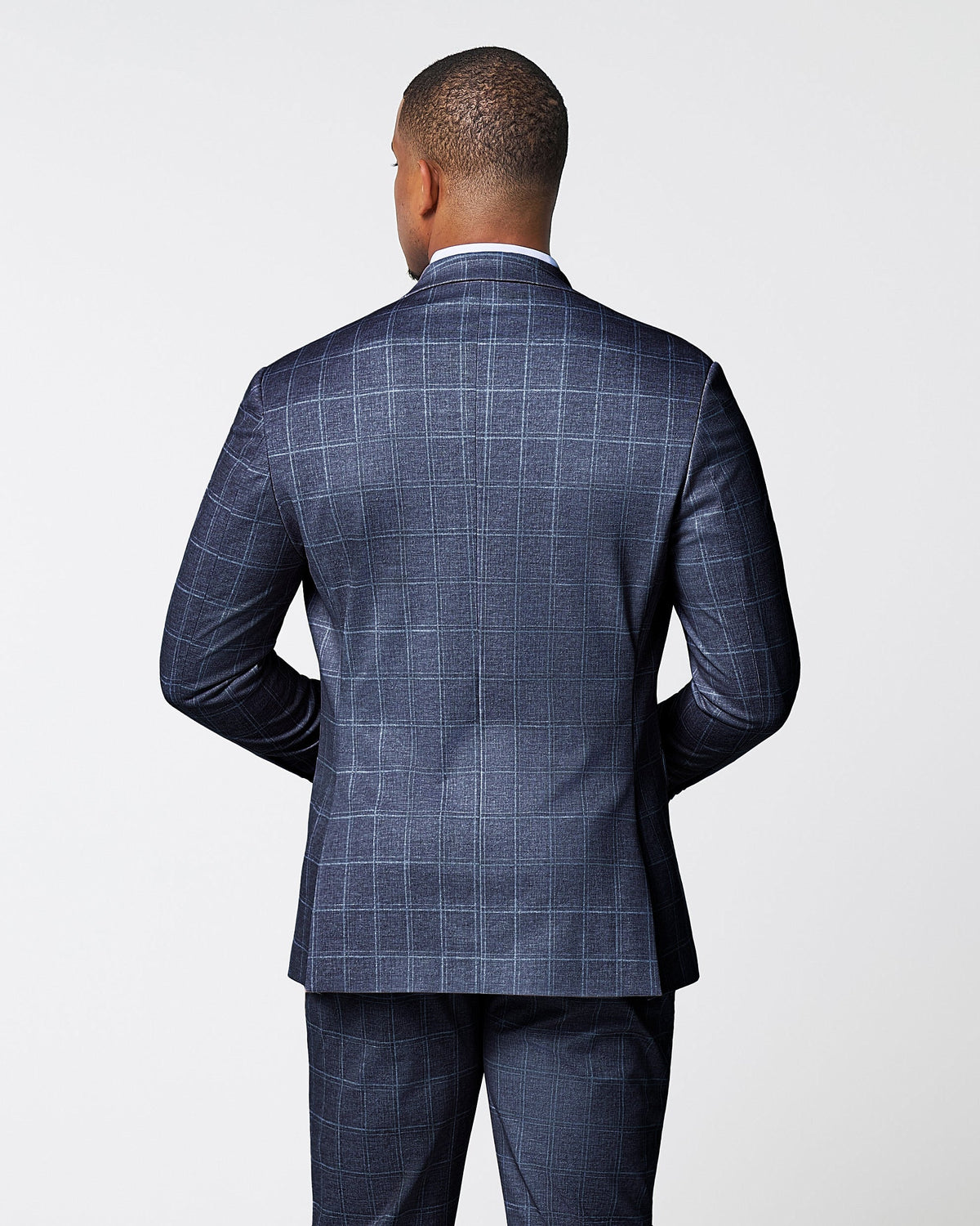 State & Liberty Athletic Fit Stretch Blazer - Textured Navy with White Windowpane