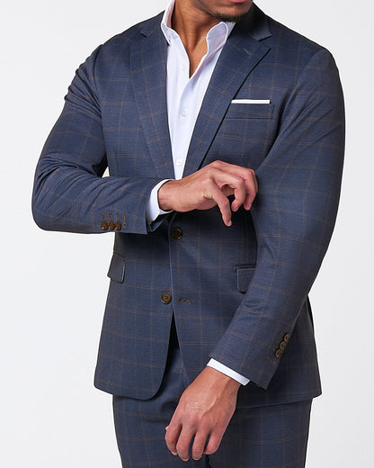 State & Liberty Athletic Fit Stretch Blazer - Navy & Brown Windowpane