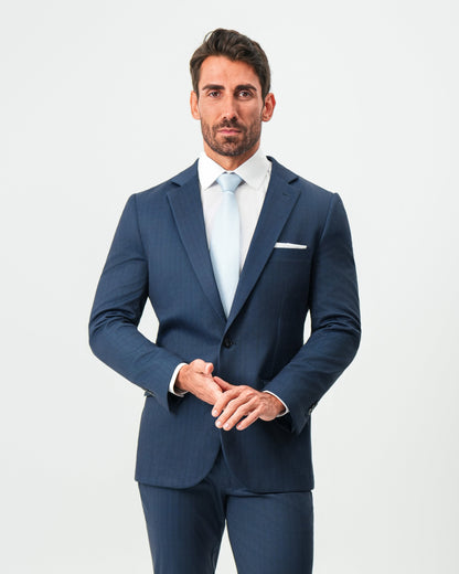 State & Liberty Athletic Fit Stretch Blazer - Navy & White Pinstripe