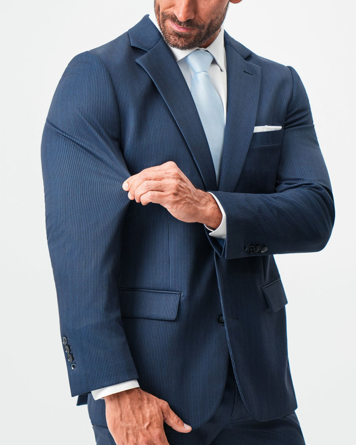 State & Liberty Athletic Fit Stretch Blazer - Navy & White Pinstripe