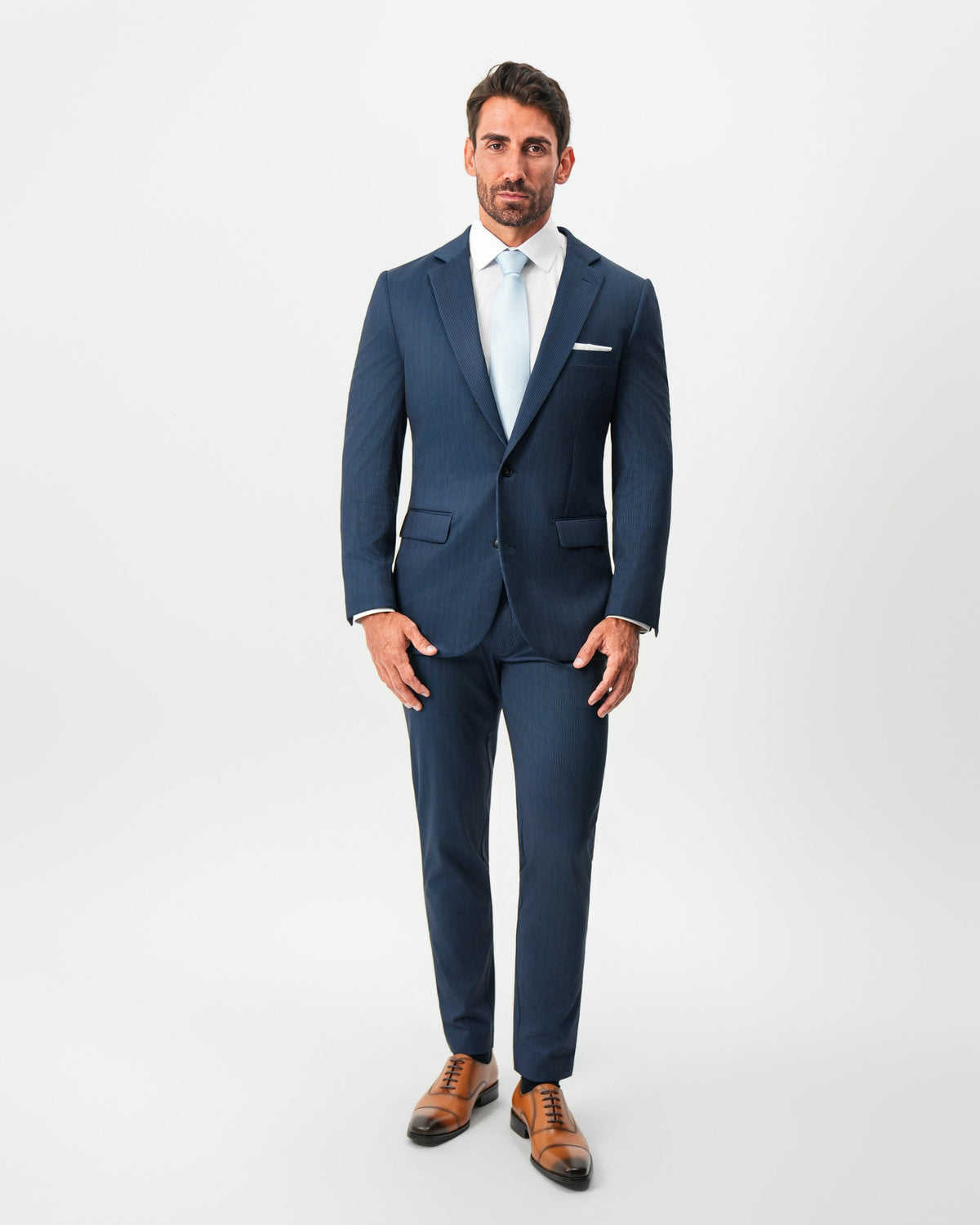 State & Liberty Athletic Fit Stretch Blazer - Navy & White Pinstripe