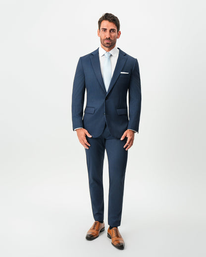 State & Liberty Athletic Fit Stretch Blazer - Navy & White Pinstripe