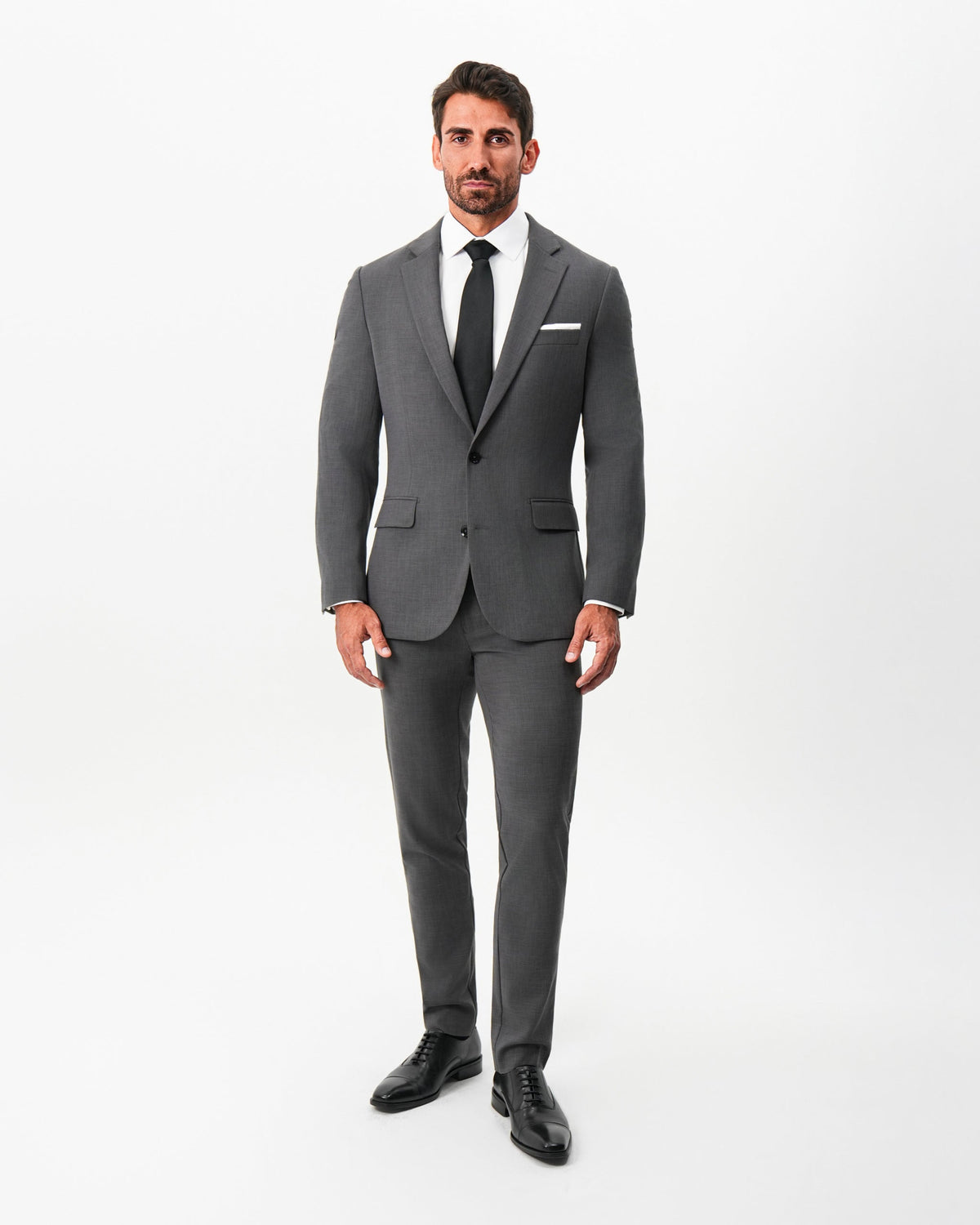 State & Liberty Athletic Fit Stretch Suit Pants - Dark Grey Crosshatch