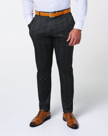 State & Liberty Athletic Fit Stretch Suit Pants - Brown Plaid