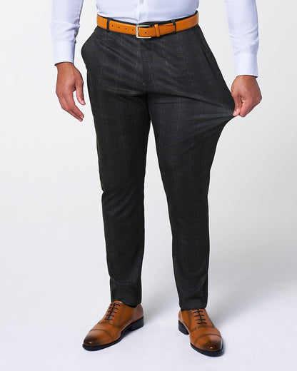 State & Liberty Athletic Fit Stretch Suit Pants - Brown Plaid