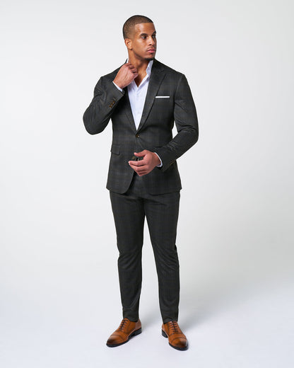State & Liberty Athletic Fit Stretch Suit Pants - Brown Plaid