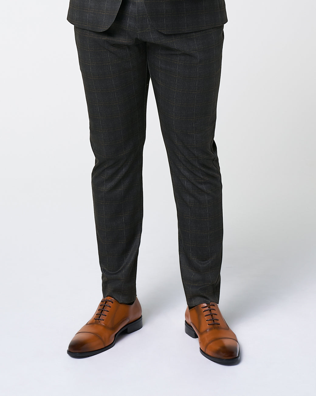 State & Liberty Athletic Fit Stretch Suit Pants - Brown Plaid