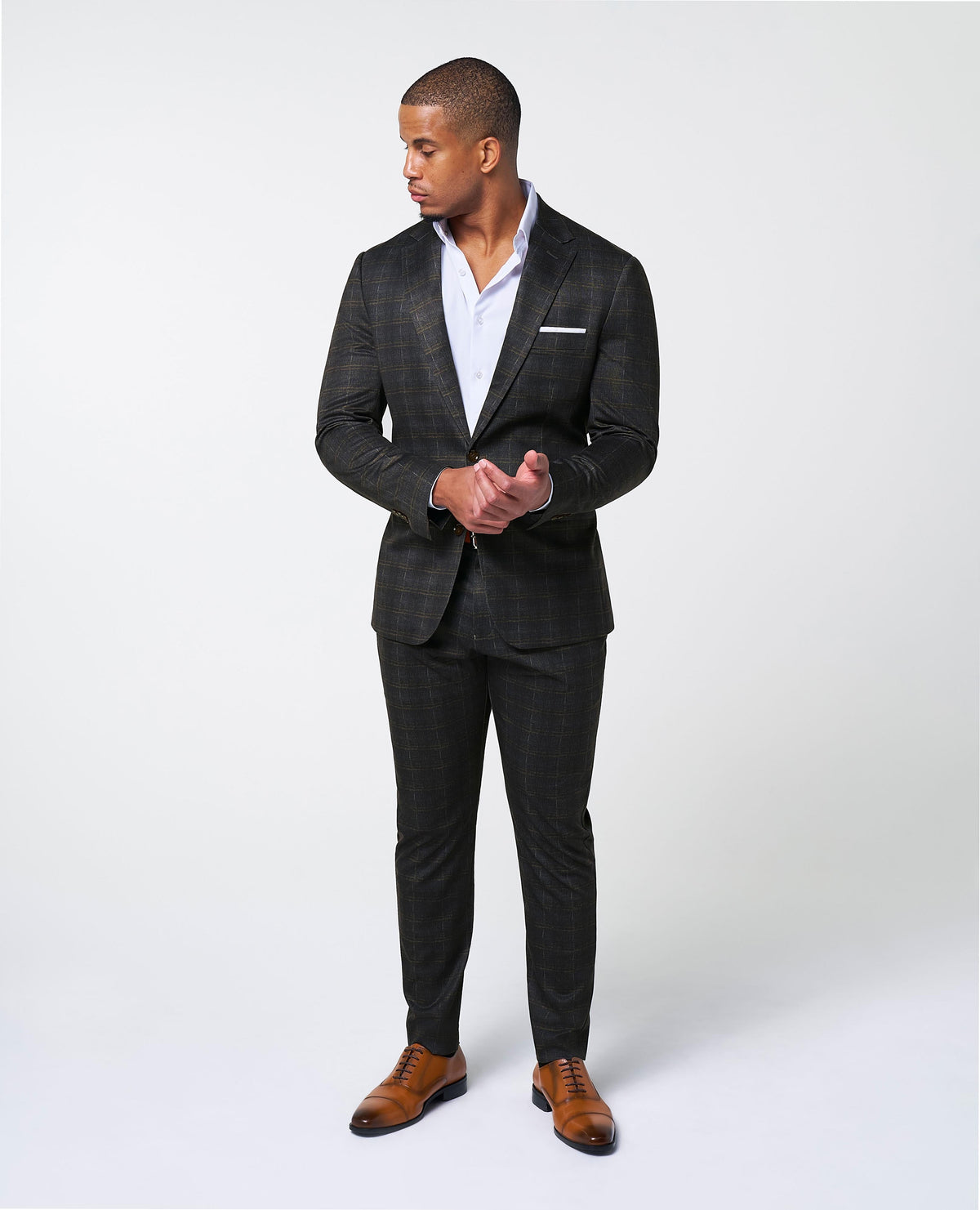 State & Liberty Athletic Fit Stretch Suit Pants - Brown Plaid