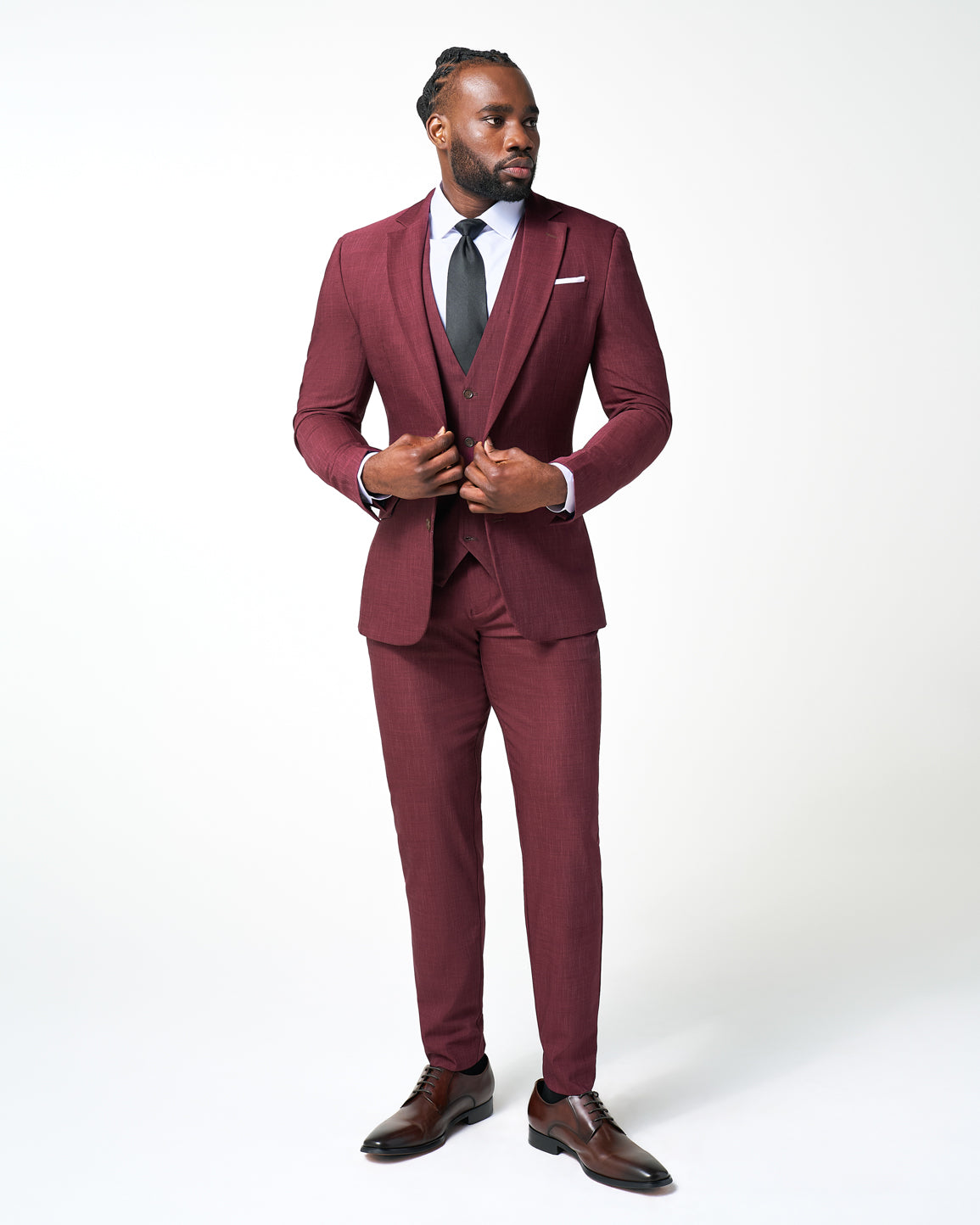 State & Liberty Athletic Fit Stretch Suit Pants - Heathered Maroon