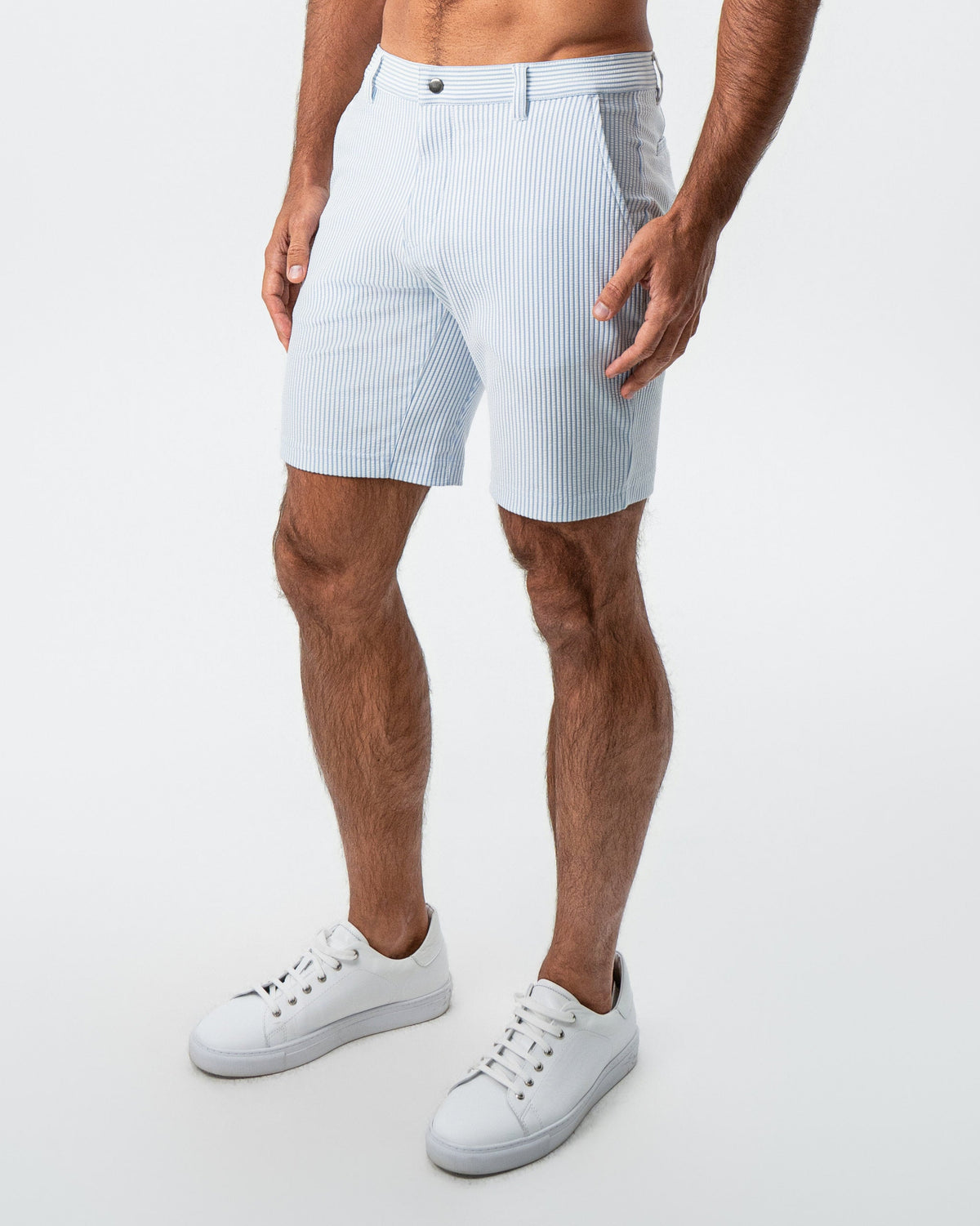 State & Liberty Athletic Fit Shorts - Light Blue & White Seersucker