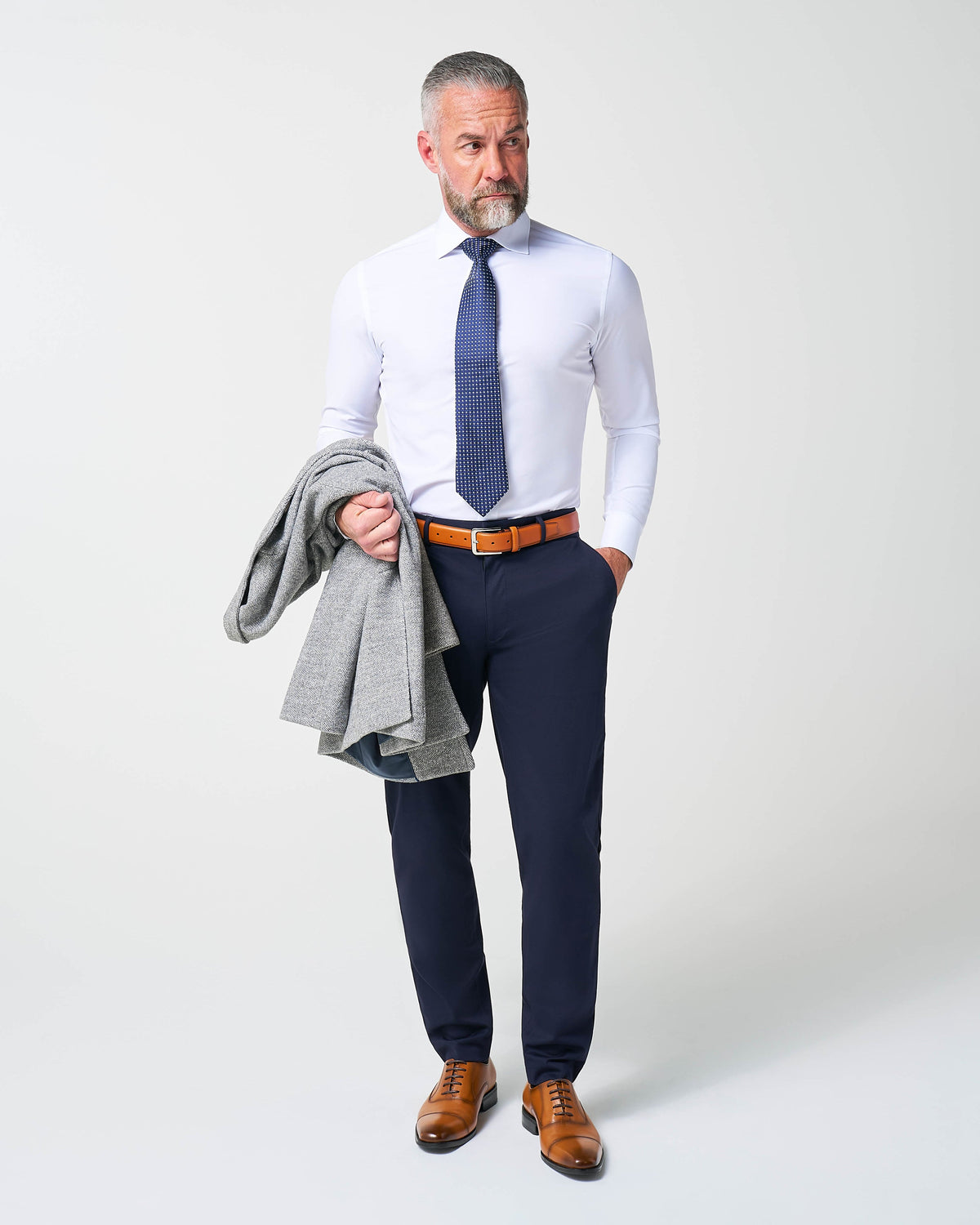 State & Liberty Open Button Overcoat - Grey Herringbone