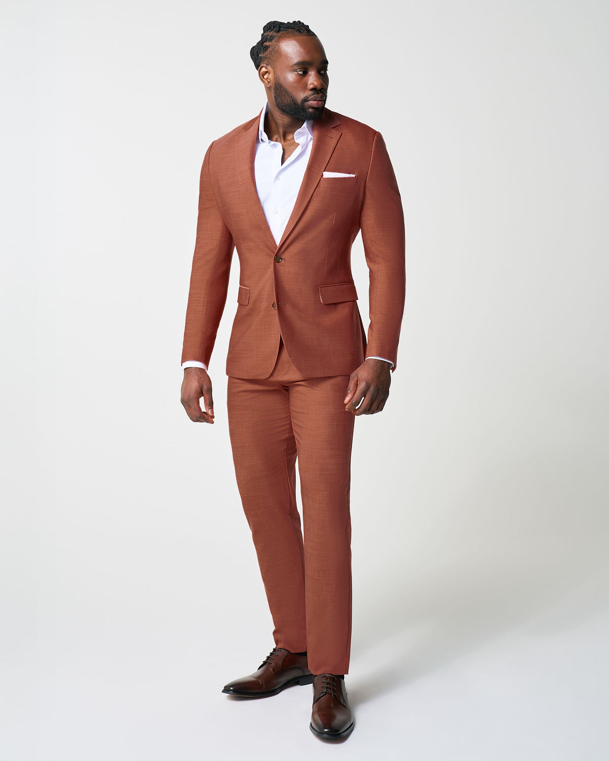 State & Liberty Athletic Fit Stretch Suit - Heathered Burnt Orange