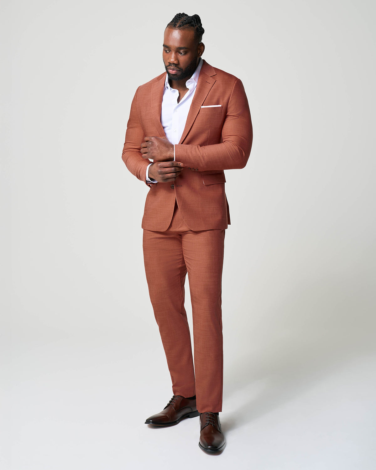 State & Liberty Athletic Fit Stretch Suit - Heathered Burnt Orange