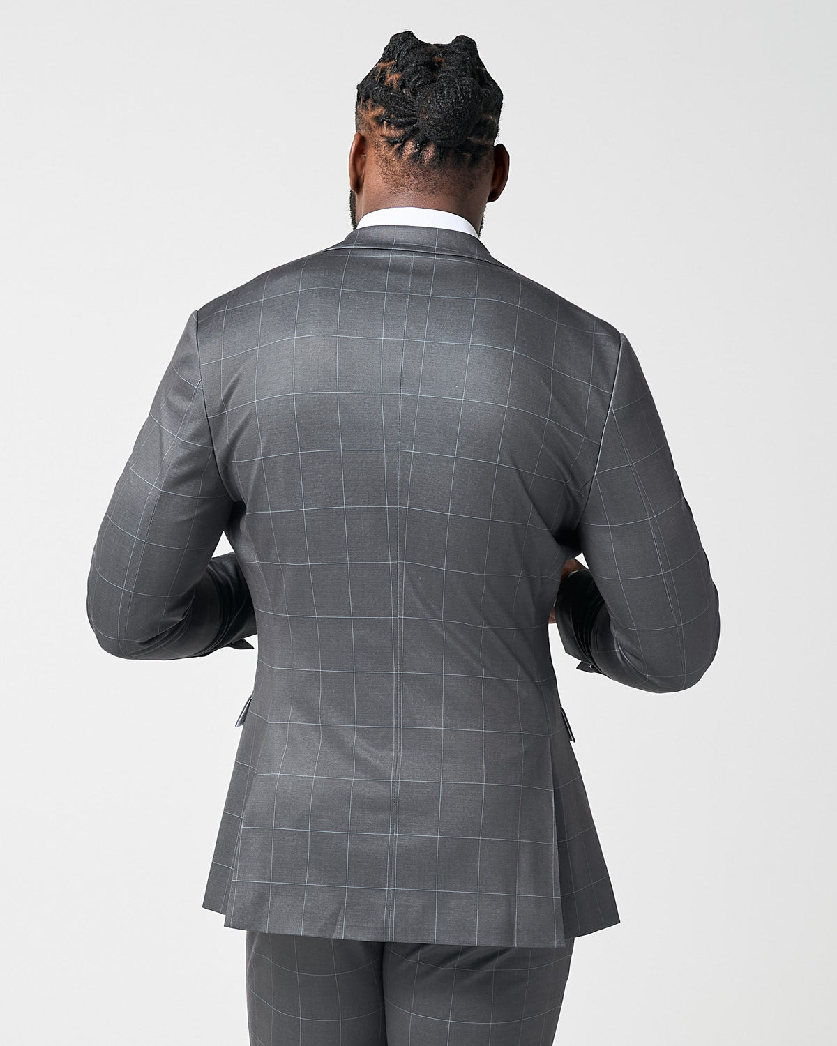 State & Liberty Athletic Fit Stretch Blazer - Grey and White Big Windowpane