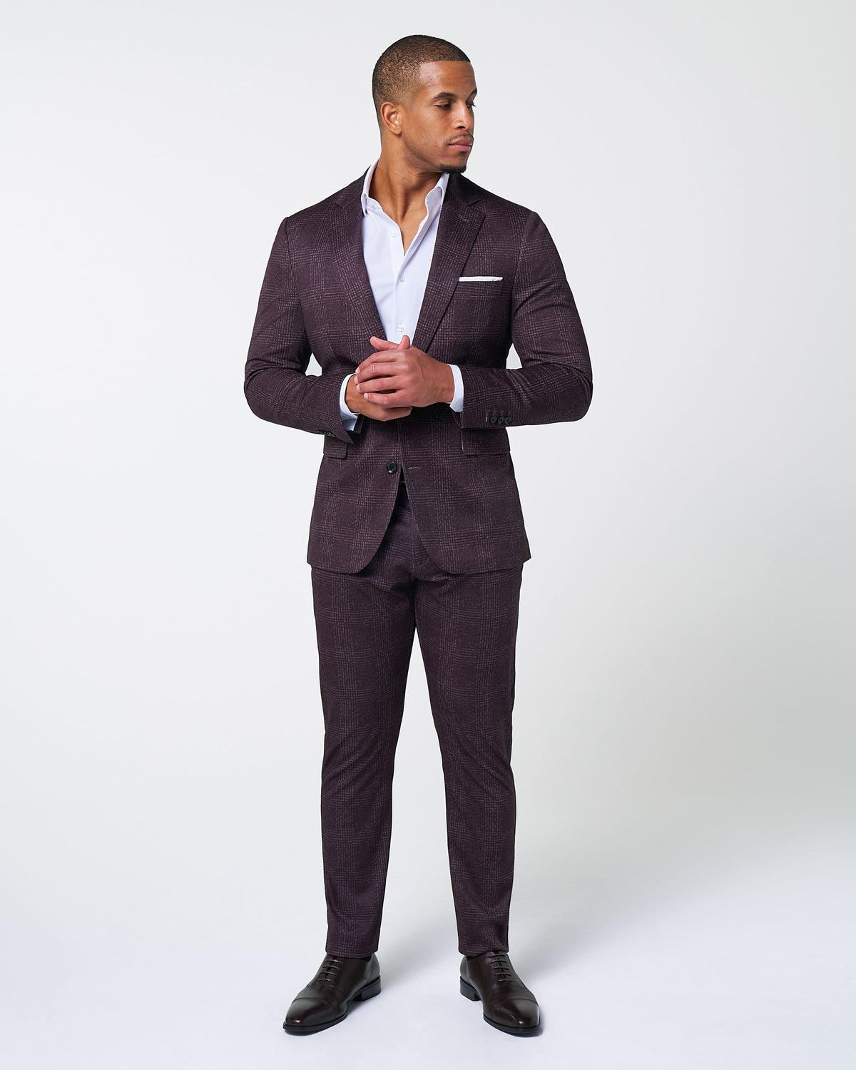 State & Liberty Athletic Fit Stretch Blazer - Burgundy Big Plaid
