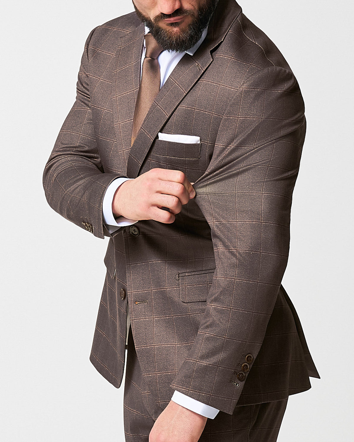 State & Liberty Athletic Fit Stretch Suit - Bronzed Brown Big Windowpane