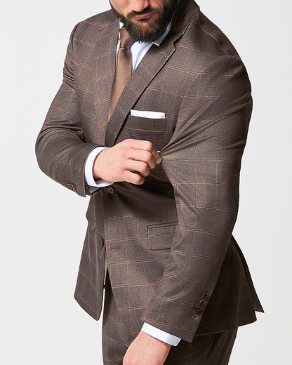 State & Liberty Athletic Fit Stretch Suit - Bronzed Brown Big Windowpane