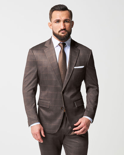State & Liberty Athletic Fit Stretch Suit - Bronzed Brown Big Windowpane
