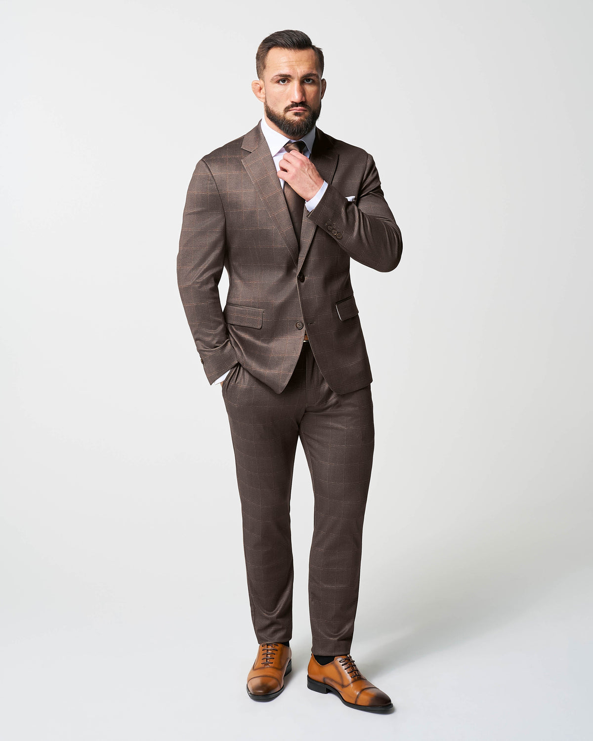 State & Liberty Athletic Fit Stretch Suit - Bronzed Brown Big Windowpane