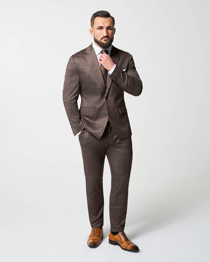 State & Liberty Athletic Fit Stretch Suit - Bronzed Brown Big Windowpane