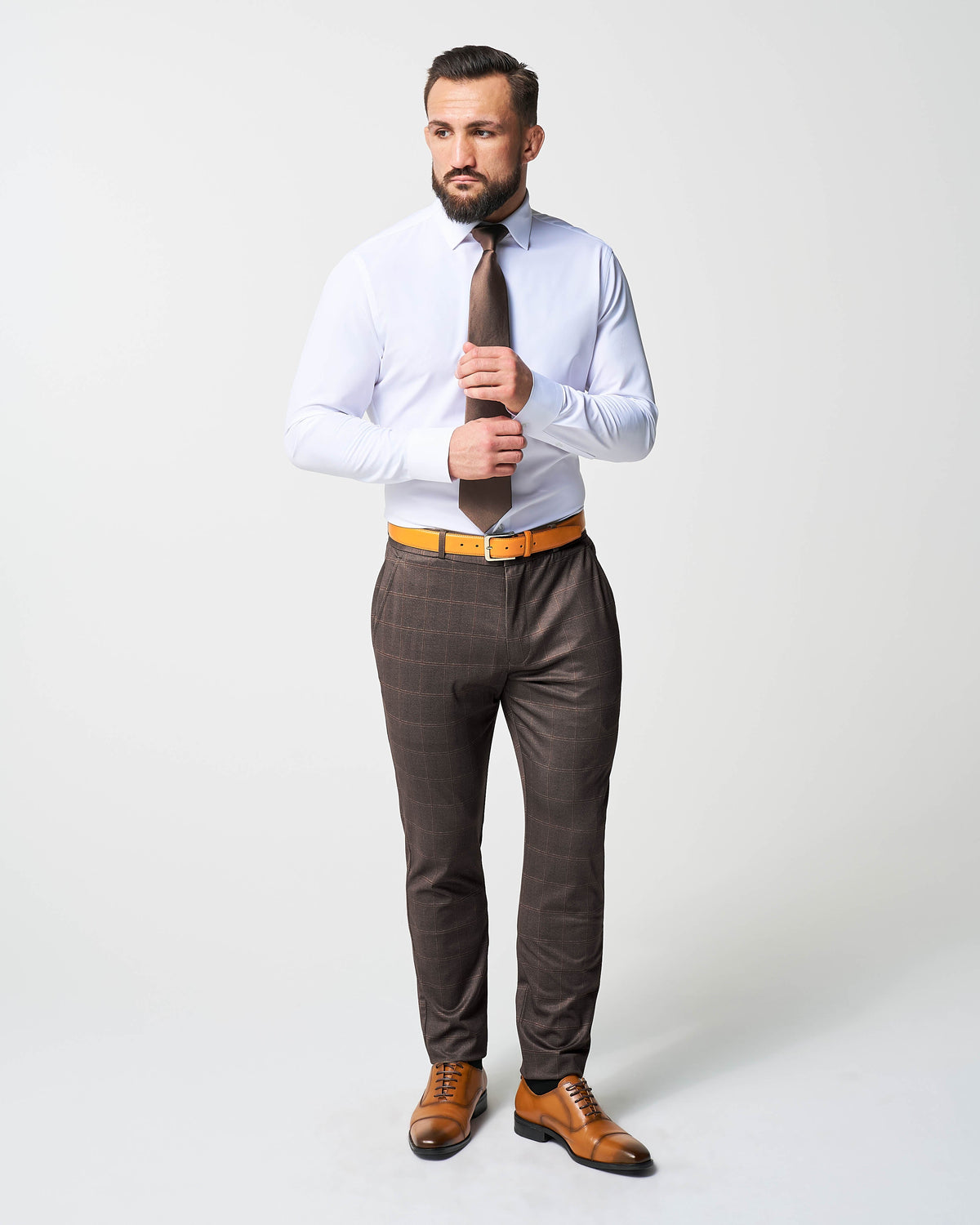 State & Liberty Athletic Fit Stretch Suit - Bronzed Brown Big Windowpane