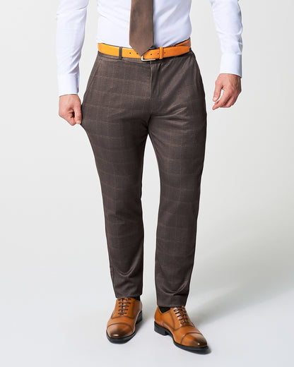State & Liberty Athletic Fit Stretch Suit - Bronzed Brown Big Windowpane