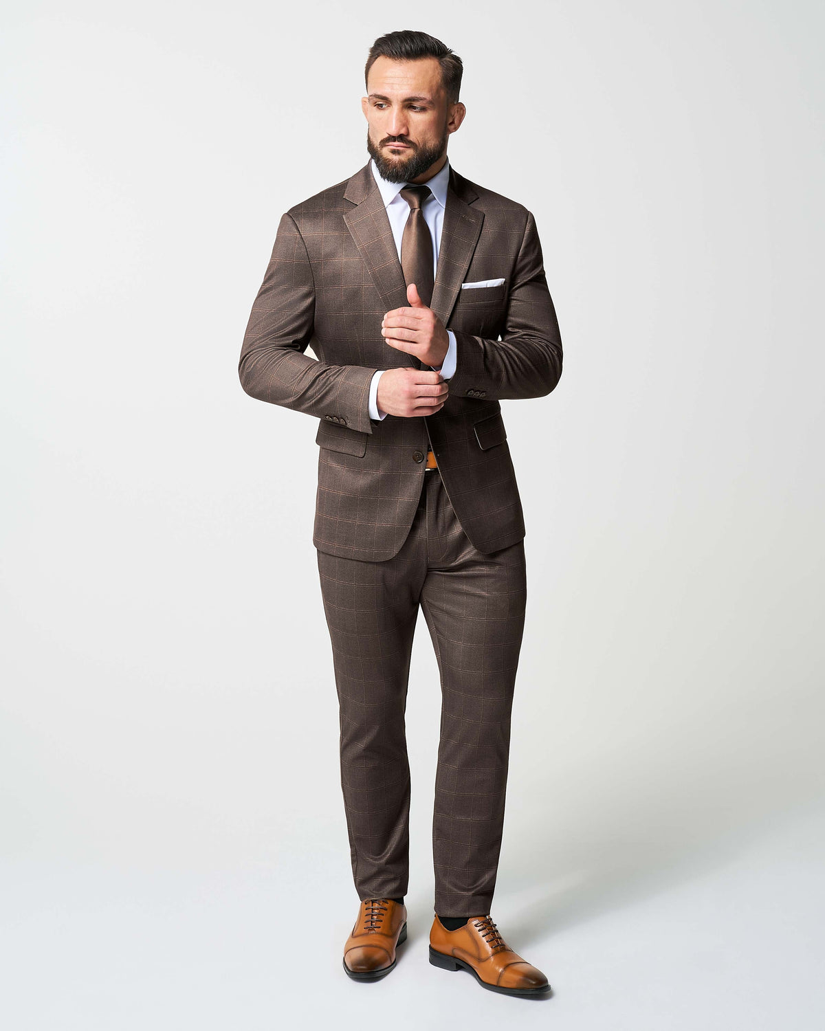 State & Liberty Athletic Fit Stretch Suit - Bronzed Brown Big Windowpane